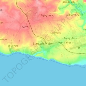 Mappa topografica Llantwit Major, altitudine, rilievo