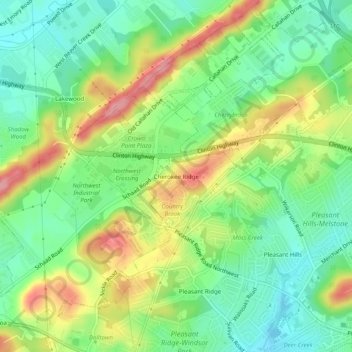 Mappa topografica Cherokee Ridge, altitudine, rilievo