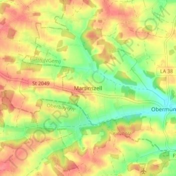 Mappa topografica Martinszell, altitudine, rilievo