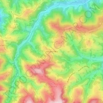 Mappa topografica Labassère-Debat, altitudine, rilievo