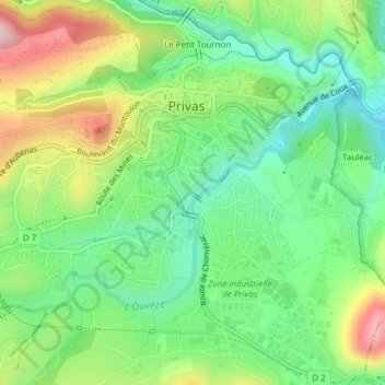 Mappa topografica Ouvèze, altitudine, rilievo