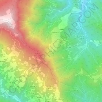 Mappa topografica Godini, altitudine, rilievo
