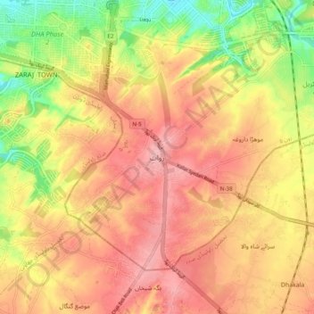 Mappa topografica Rawat, altitudine, rilievo