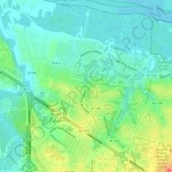 Mappa topografica Countryside, altitudine, rilievo