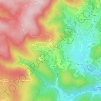 Mappa topografica Bussy, altitudine, rilievo