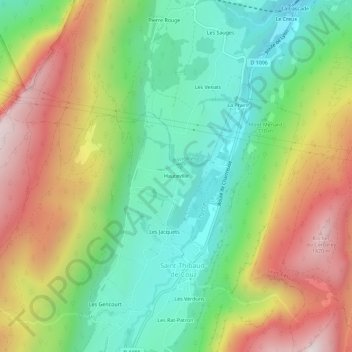 Mappa topografica Hauteville, altitudine, rilievo
