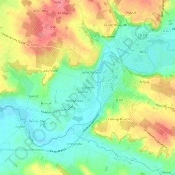 Mappa topografica La Rodde, altitudine, rilievo
