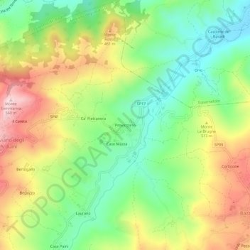 Mappa topografica Provazzano, altitudine, rilievo