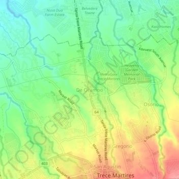 Mappa topografica De Ocampo, altitudine, rilievo