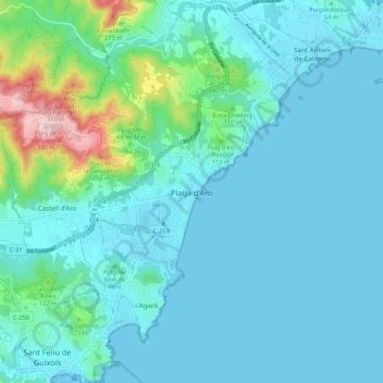 Mappa topografica Platja d'Aro, altitudine, rilievo