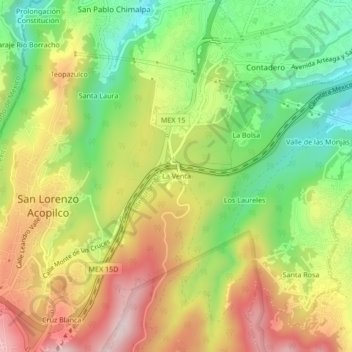 Mappa topografica La Venta, altitudine, rilievo
