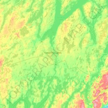Mappa topografica Kawartha Lakes, altitudine, rilievo