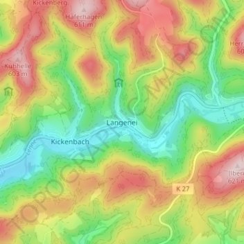 Mappa topografica Langenei, altitudine, rilievo