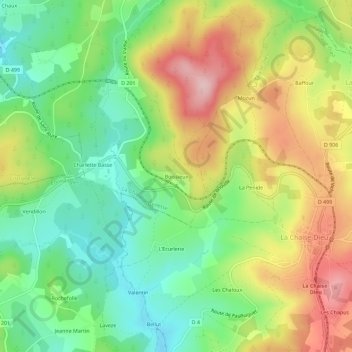 Mappa topografica Boissieux, altitudine, rilievo