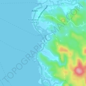 Mappa topografica Jubasan, altitudine, rilievo
