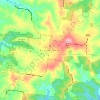 Mappa topografica Kangaroo Ground, altitudine, rilievo