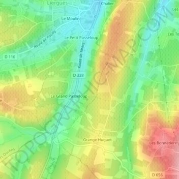 Mappa topografica Chalier, altitudine, rilievo