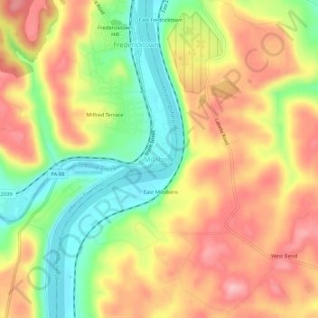 Mappa topografica Millsboro, altitudine, rilievo