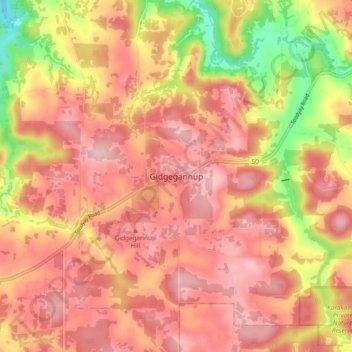 Mappa topografica Gidgegannup, altitudine, rilievo