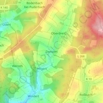 Mappa topografica Dendert, altitudine, rilievo