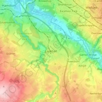Mappa topografica Larkhall, altitudine, rilievo