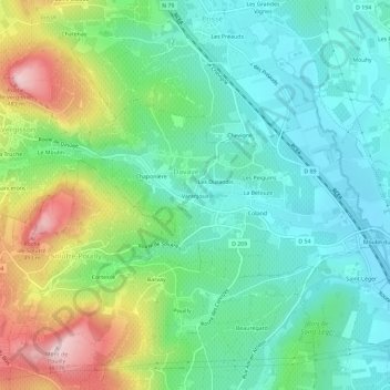 Mappa topografica Varanjoux, altitudine, rilievo