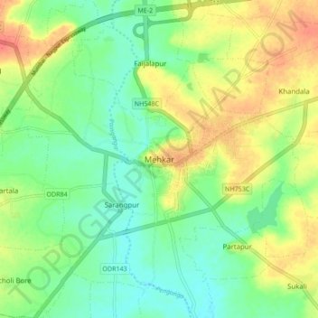 Mappa topografica Mehkar, altitudine, rilievo