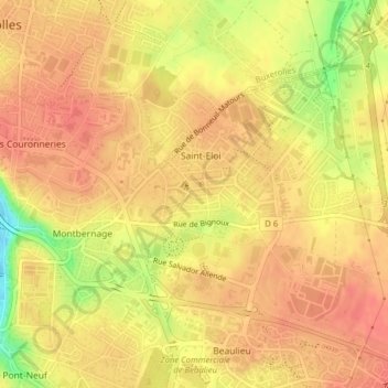 Mappa topografica Chiron, altitudine, rilievo