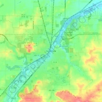 Mappa topografica Northfield, altitudine, rilievo