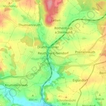 Mappa topografica Reuth bei Erbendorf, altitudine, rilievo