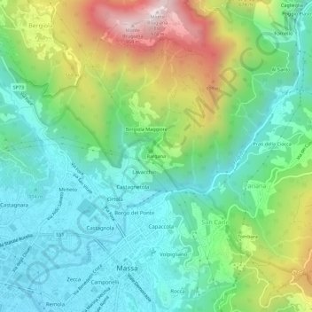 Mappa topografica Bargana, altitudine, rilievo