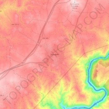 Mappa topografica Sendim, altitudine, rilievo