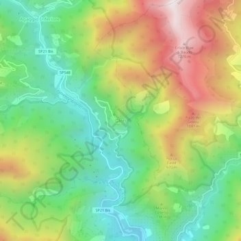 Mappa topografica Glori, altitudine, rilievo