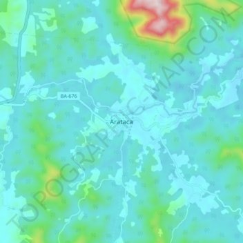Mappa topografica Arataca, altitudine, rilievo