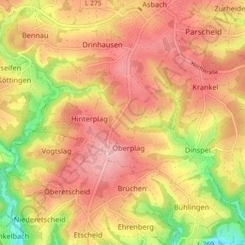 Mappa topografica Straßen, altitudine, rilievo