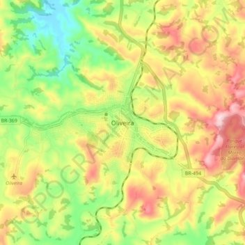 Mappa topografica Oliveira, altitudine, rilievo