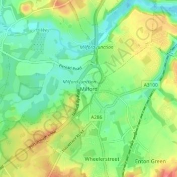 Mappa topografica Milford, altitudine, rilievo