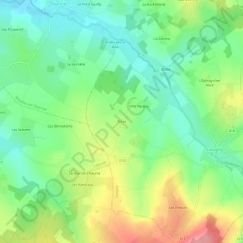 Mappa topografica Foret, altitudine, rilievo