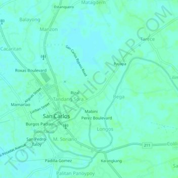Mappa topografica Tandang Sora, altitudine, rilievo