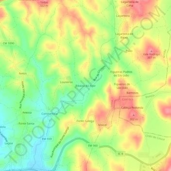 Mappa topografica Ribeira do Açor, altitudine, rilievo
