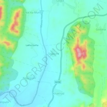Mappa topografica Sagpura, altitudine, rilievo