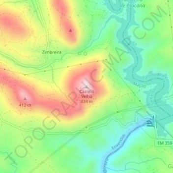 Mappa topografica Castelo Velho, altitudine, rilievo