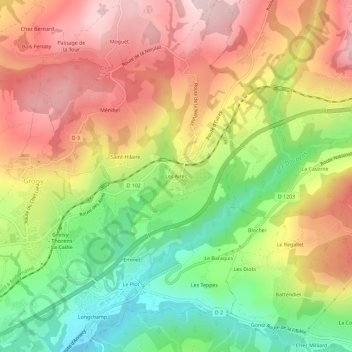 Mappa topografica Les Aires, altitudine, rilievo