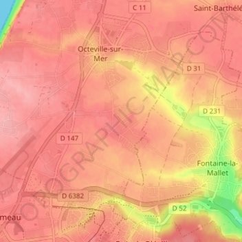 Mappa topografica Dondeneville, altitudine, rilievo