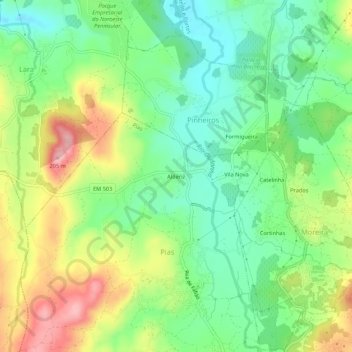 Mappa topografica Alderiz, altitudine, rilievo