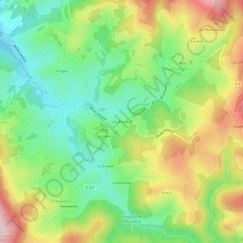 Mappa topografica Les Bourbas, altitudine, rilievo