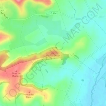 Mappa topografica Mont d'Olivet, altitudine, rilievo