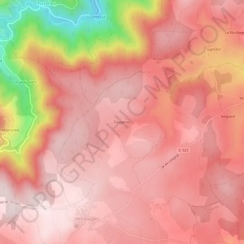 Mappa topografica Fougères, altitudine, rilievo