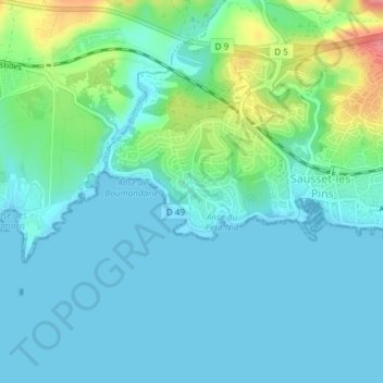 Mappa topografica Pin, altitudine, rilievo