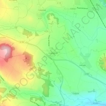 Mappa topografica Coubladour, altitudine, rilievo